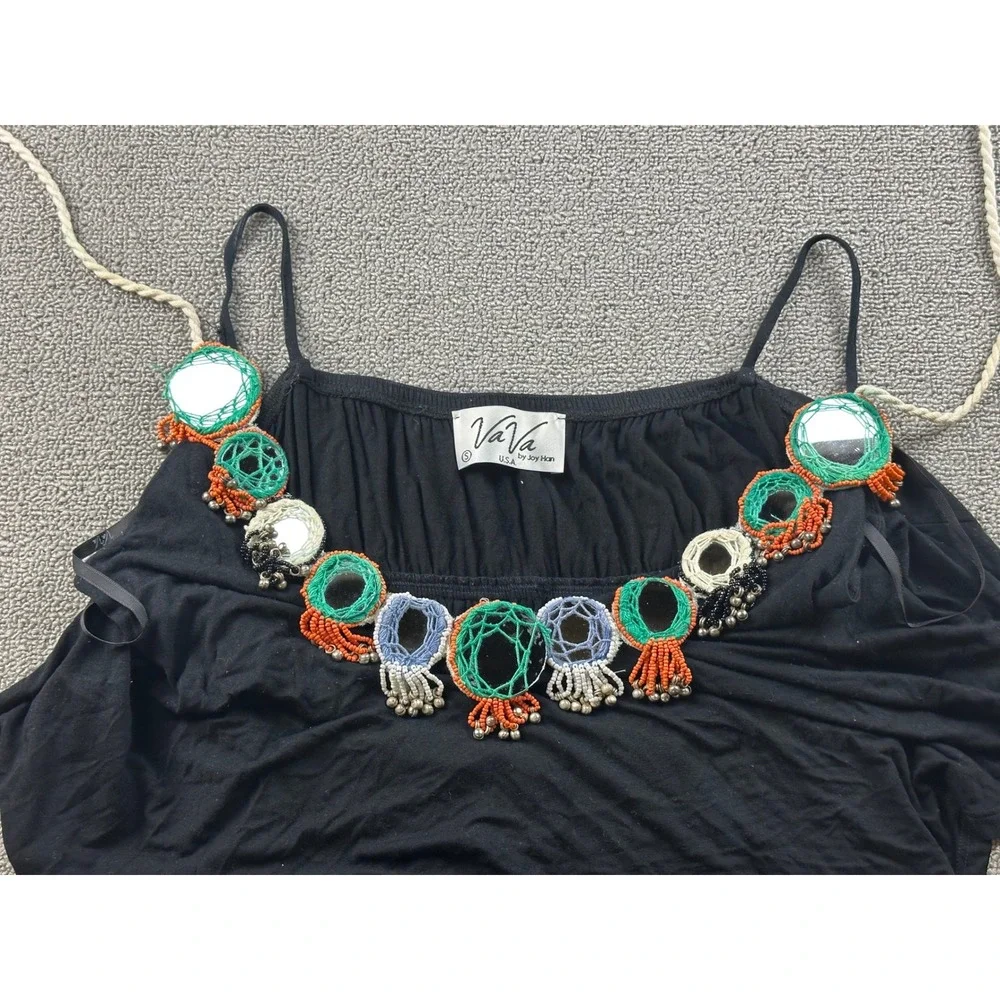 VaVa by Joy Han‎ Maxi Dress Women S Black Bead Embellished Ruffle USA Made Boho